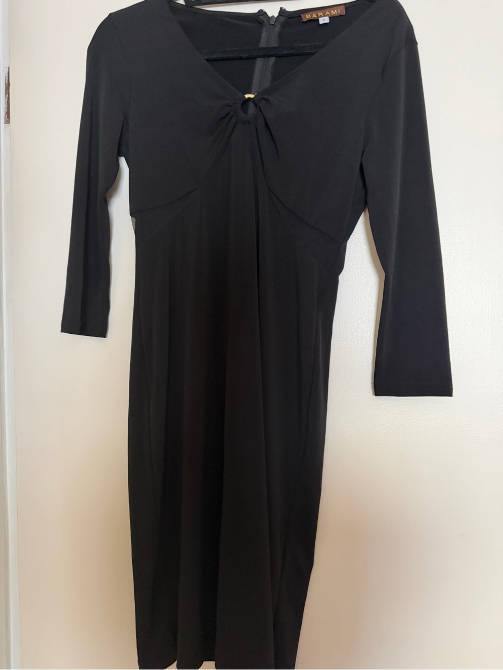Barami Y2K Black Long-Sleeve Gold Loop Twist-Front Midi Dress